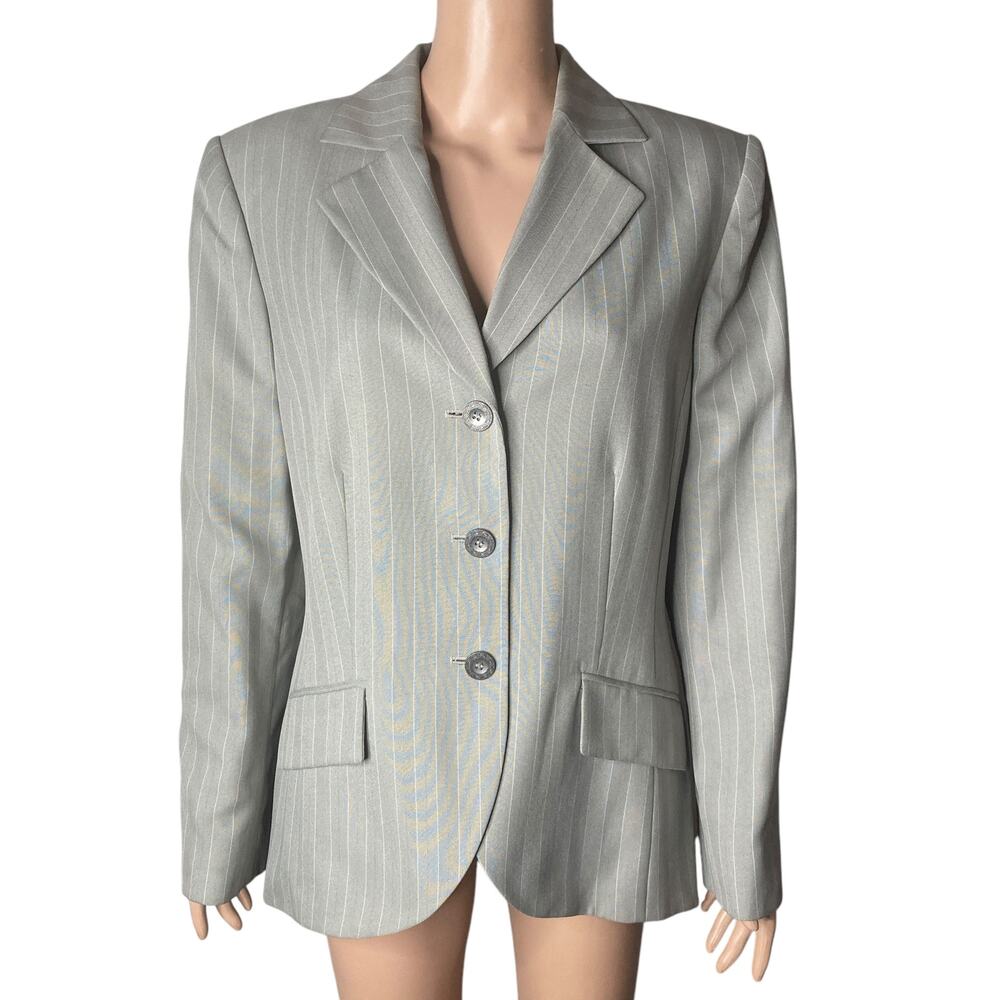 Emma James Blazer Womens 16 Plus Sized Gray Pinstriped